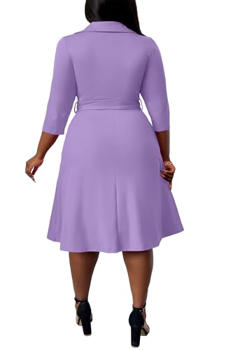 Image of FANDEE Plus Size Midi Dress for Women - Printing Summer Dresses for Wedding Guest Cocktail Party 3 /4 Sleeve V Neck(L-5XL)