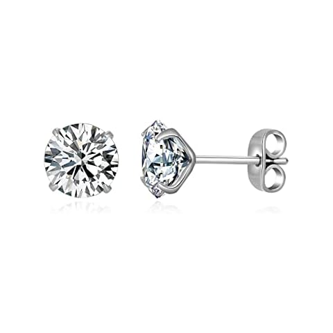 G23 Titanium CZ Stud Earrings for Sensitive Ears, Titanium Cubic Zirconia Stud Earrings for Women (8mm) Cover