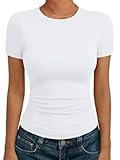 AUTOMET Womens Short Sleeve T Shirts Basic Summer 2025 Workout Tops Crew Neck Gym Crop Tops Trendy Y2K Clothes White L
