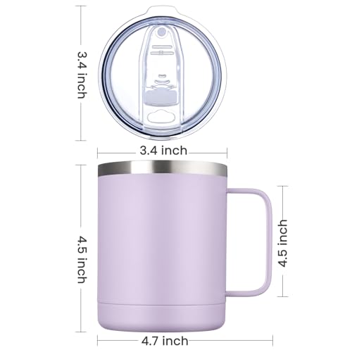 Image of MEWAY 12oz Coffee Mug With Handle and Sliding Lid,Stainless Steel Travel Tumbler Cup with Handle,Double Wall Vacuum Insulated Camping Cup for Hot & Cold Drinks Tea (Lilac,Set of 1)
