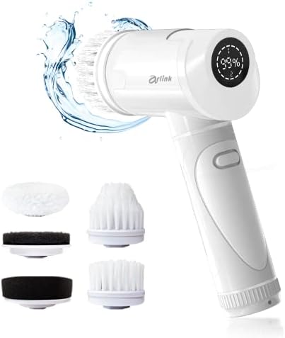 Arlink CB15 Electric Spin Scrubber, Cleaning & Waxing Scrubber, Rechargable, Digital Screen, Waterproof, Long Endurance Battery, 5 Replaceable Brush Heads, Suitable for Any Surfaces, Taiwan Design