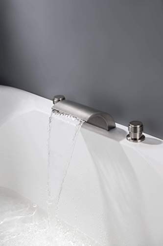 Waterfall Roman Tub Faucet Brushed Nickel Deck Mount Three Hole Double Handle With Tub Filler Faucet For High Flow #TOP2