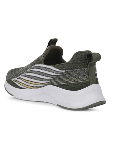Image of Liberty Leap7x Robin-E Men Sports Walking Shoes - Light Grey and Olive Green | Comfortable and Durable Non-Lacing Closure - Suitable for Running, Gym, Jogging and Outdoor Shoes for Man