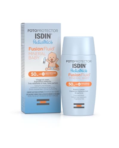 ISDIN Fotoprotección Fusion Fluid Mineral Baby Pediatrics SPF 50, Protector Solar Sin Filtros Químicos, 100% Mineral, indicado para el Cuerpo y el Rostro de Niños y Bebés, 50 ml