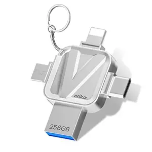 Verilux Pendrive 256GB, 4-in-1 Flash Drive for iPhone 4 in 1 Type C Pendrive with Light-ning/USB3.0/Micro/Type-c USB Memory Stick High Speed USB Stick External Storage for iPhone/iPad/Android/PC