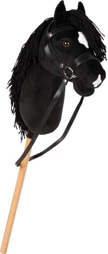 small Foot Hobby Horse schwarz Eddie Steckenpferd mit abnehmbaren Holzstab und frisierbarer Mähne inkl. Halfter Trense & Führstrick für Kinder ab 3 Jahren 12716