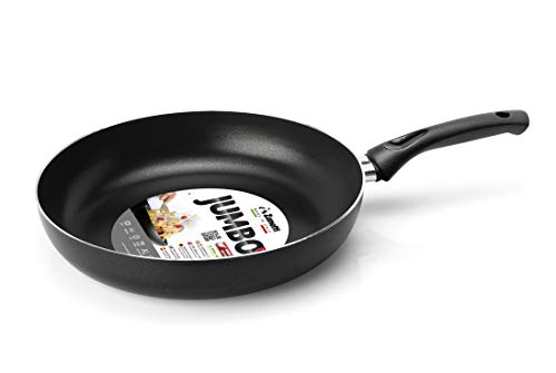 Zanetti Jumbo Padella antiaderente, 24 cm diametro, fondo rettificato, forma alta, colore Nero, Made In Italy