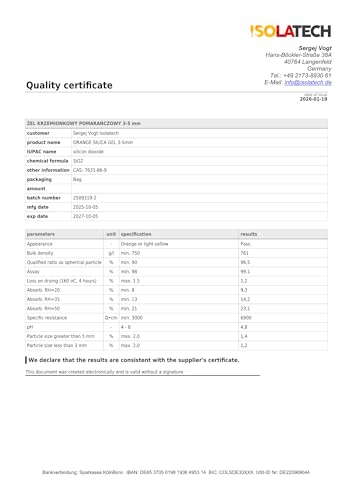 ISOLATECH Silica Gel regenerierbar Trockenmittel auch als Filament Trockner geeignet orange 1,8kg Beutel Silicagel Kugeln als Kieselgel Silikagel Entfeuchter