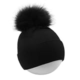 Baby Beanie Hat, Infant Toddler Warm Cotton Hat with Pom,Unisex Baby Soft Cotton Hats Caps Black