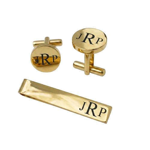 Personalized Gold Cufflink & Tie Clip Set for Men –