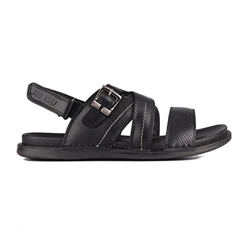 Image of Red Chief Black Leather Casual Sandal For Men (RC7104 001)