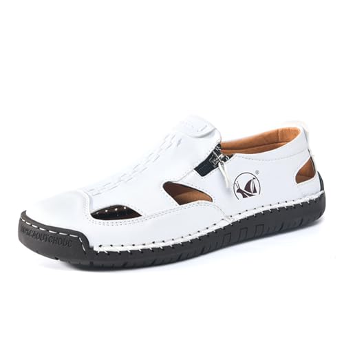 Men's Closed Toe Leather Sandals Non-Slip Beach Hiking Shoes Summer Casual Hollow Out Loafer for Daily Wear