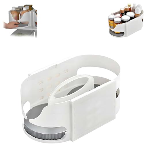 NILoykg& 調味料ラック 冷蔵庫収納ケース ターンテーブル 回転台 収納 缶収納ラック 冷蔵庫整理トレー 360°回転可能 キッチン化粧品 卓上収納 大容量 省スペース 組み合わせ可能 キッチン用回転棚,白,1階