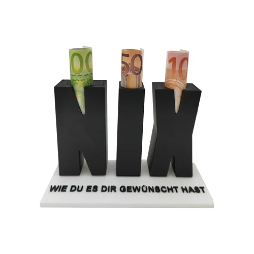 FloraVigo NIX Geschenk Geldgeschenk NIX / 3D Buchstaben mit Löchern für Geldscheine Geldgeschenk zum Geburtstag Nichts als Geldgeschenk/Kein Geschenk Idee