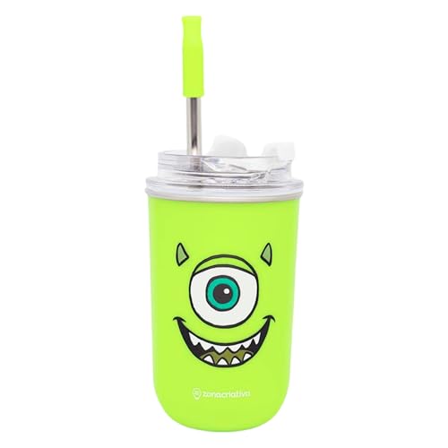 Zonacriativa – Copo Neo com Canudo 300ml Mike Wazowski Monstros S.A. | Copo Térmico em Aço Inox com Parede Dupla e Tampa de Vedação | Hidratação Divertida com o Olho Mais Famoso da Disney
