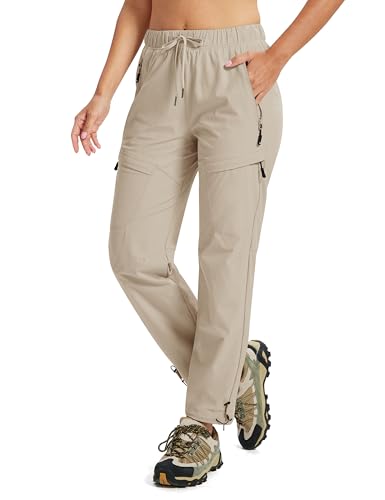 MoFiz Pantalones Trekking Mujer Cargo Senderismo Trabajo Pantalón Transpirable Repelente al Agua con 5 Zip Bolsillos Caqui EU L