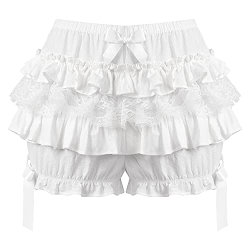 Shinsto Womens Lace Trim Layered Ruffle Bloomers Shorts Pumpkin Pants Pettipants White Small #TOP3