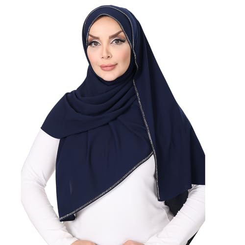 Rhinestone Decorated Hijab Head Scarf, Black with Crystal Embellishments