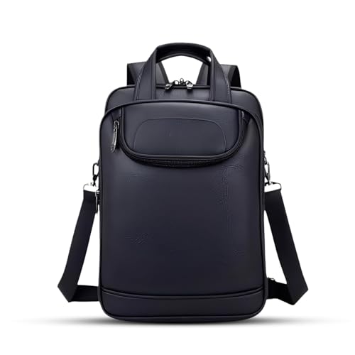 Mochila Couro Reforçada Executiva Grande Mochila para Notebook Trabalho Viagem Escola com Cabo de Aço Impermeável (Preto)