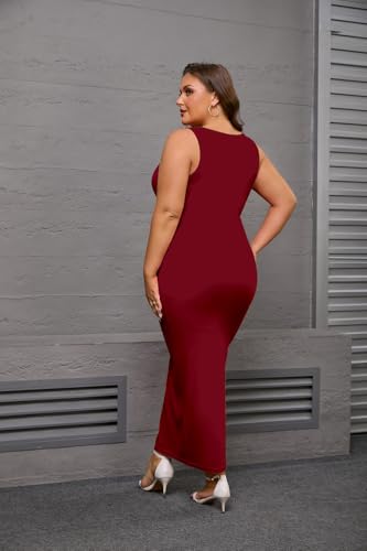 Image of YeGine Women Plus Size Sleeveless Bodycon Maxi Dresses Sexy Slim Tank Dresses