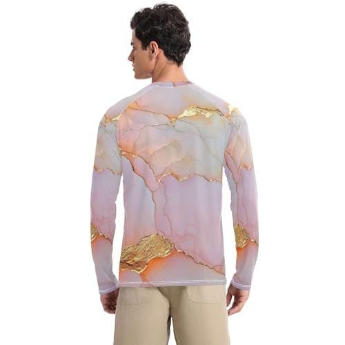 Marble White Blush Men's Swim Shirts UPF 50+ Quick Drying Long Sleeve Sun Protection Long Sleeve Hiking2