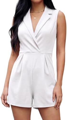 ECHOINE Dressy Rompers For Women V Neck Collar Sleeveless Shorts ...