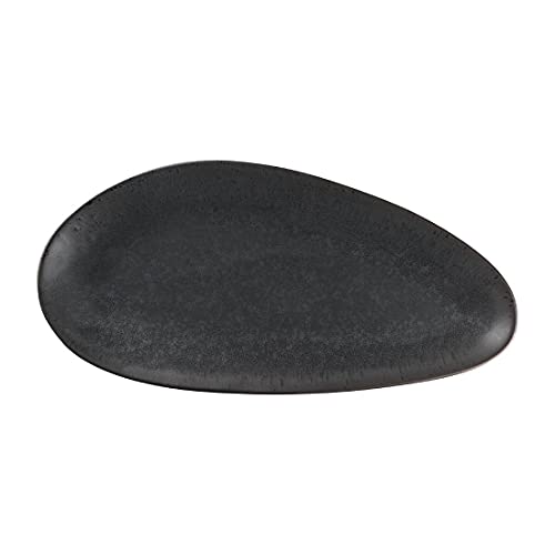 Olympia Fusion Unique Oval Plate - Porcelain - Unglazed Foot - 357 x 172 mm, Black, 357 x 172mm