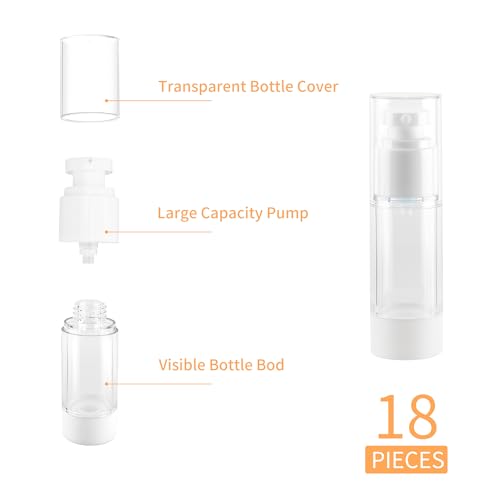 1OZ/30ML Clear Airless Pump Bottles, Lotion Dispenser Travel with Pump, Vacuum Plastic Travel Size Lotion Bottle for Foundation, Creams, Cosmetic(18 Pack)4