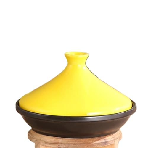 QAZWZG Cacerola Cazuela de cerámica for Sopa, Base de Torre de Verduras al Vapor Resistente a Altas temperaturas, Enfriador de Tagine(Yellow,22cm)