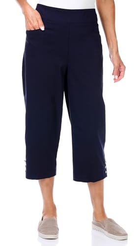 Coral Bay Womens Floral Button Accent Capris 12 Navy