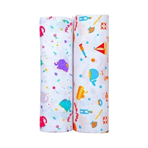 Image of Swaddle for Babies -100% Muslin Cotton Soft 2-Layer Swaddle /Blanket /Multipurpose Wrap for New Born Baby Girl & Boy 90X90 cm, 0-6 Months, Set of 2, Elephant & Aqua Print
