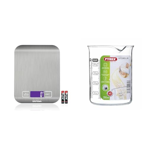 GRIFEMA GA2002 Balance de Cuisine Électronique de Haute Précision 5000g/1g avec Écran LCD Rétroéclairé, 6 Unités et Fonction Tare Acier Inoxydable &...