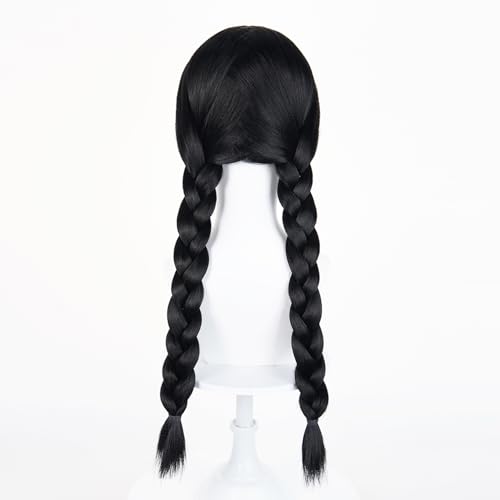 Image of Cying Lin 28 inch Long Double Braid Wigs Costume Black Wigs for Women Cosplay Party Halloween Wig Include Wig Cap (Adult-Black)