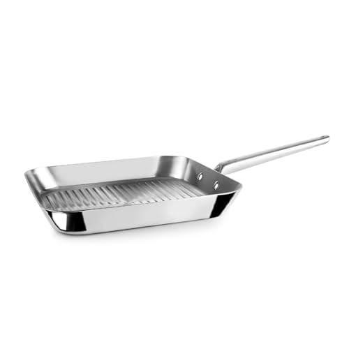 IBILI - Grill Ondulado 5Ply Element 28 Cm, sin antiadherente, 5 capas, Apto para induccion