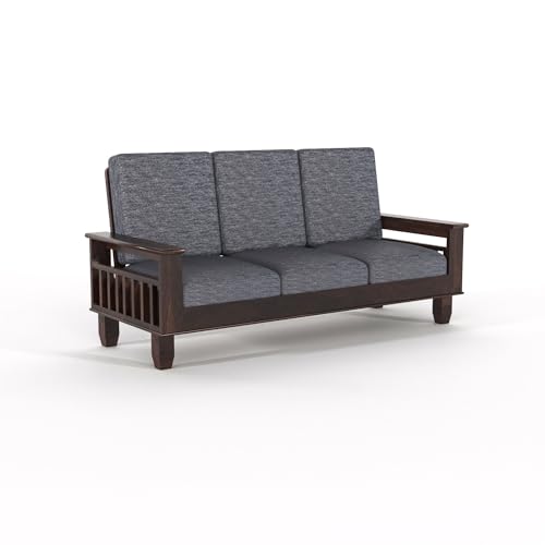 Image of Sheesham Wood 5 Seater Cushioned Sofa Set 3+1+1 Sofa Set | Wooden Sofa for Living Room, Home (PG- Walnut Finish)