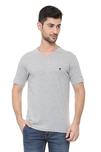 Van Heusen Athleisure Men T-Shirt - Cotton Rich - Smart Tech, Easy Stain Release, Anti Stat, Ultra Soft, Quick Dry_60001_Grey Melange_L