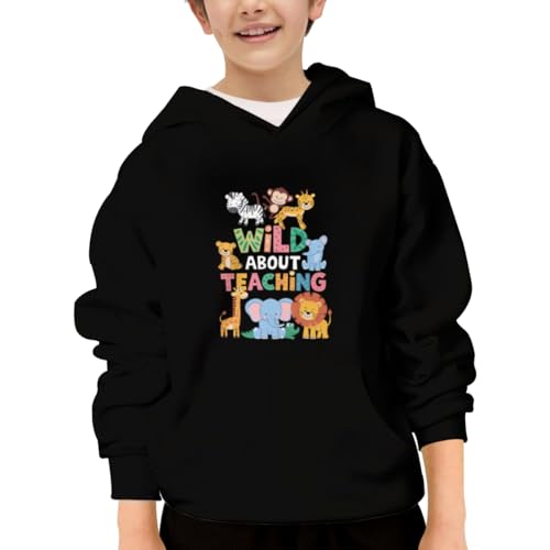 Vintage Wild About Teaching School Teacher Hoodies for Teen Girls Boys Lightweight Kangaroo Pocket Sweatshirt
