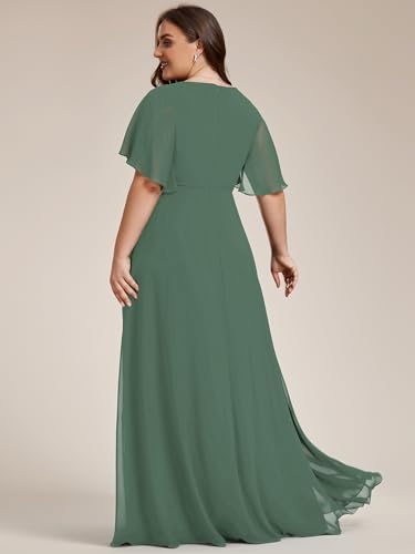 Image of Ever-Pretty Short Sleeves V Neck Plus Size Formal Dresses for Curvy Women Chiffon Mother of The Bride Dress Evening Gowns