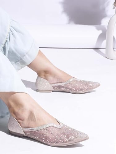 Image of JM LOOKS Stylish Emblellished & Rhinestone Bellies For Women & Girls | Fancy Ballet Flat Sandals |