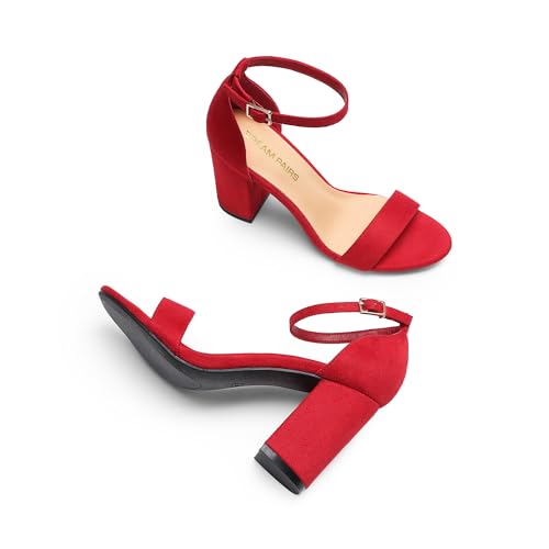 DREAM PAIRS Heels for Women Chunky Block Heel Open Toe Ankle Strap 3.5 Inch Heeled Sandals for Party Date Wedding3