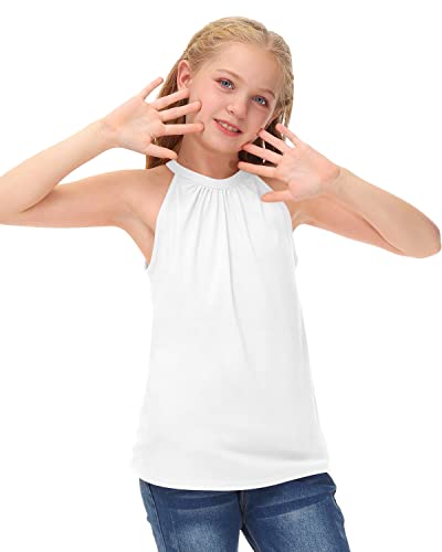 Besserbay Child Girls Halter Neck And Sleeveless Summer Shirt Cute Solid White Tank Top 9-10 Years #TOP2