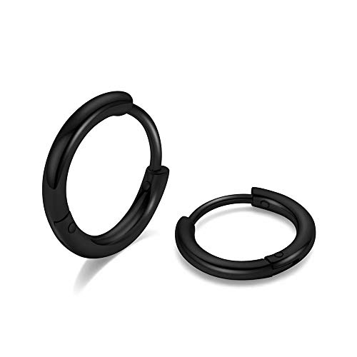 Image of Huggie Hoop Earrings for Women Men - 316L Surgical Stainless Steel 6mm 8mm 10mm Mens Ear Hugging Hoop Earrings for Cartilage Gold Black 20G 18G Hypoallergenic Second Hole Sleeper Hoop Earrings
