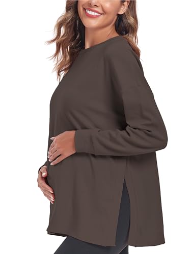 Love2Mi Women’s Maternity Tops Long Sleeve Loose Fit Maternity T-Shirt Split Side Breastfeeding Top Maternity Clothing Grey