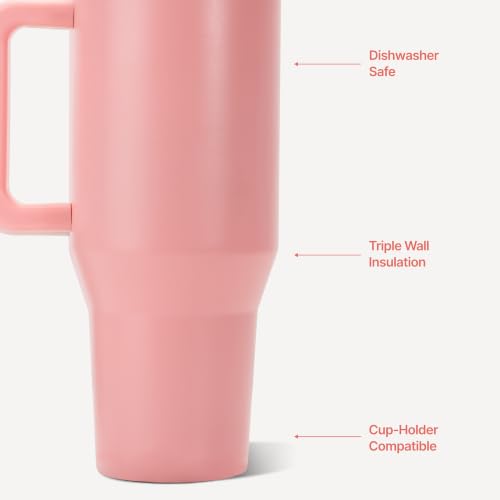 Image of HydroJug Traveler - 40 oz Water Bottle with Handle & Flip Straw - Fits in Cup Holder, Leak Resistant Tumbler-Reusable Insulated Stainless Steel & Rubber Base - Gifts for Women & Men, Tulip