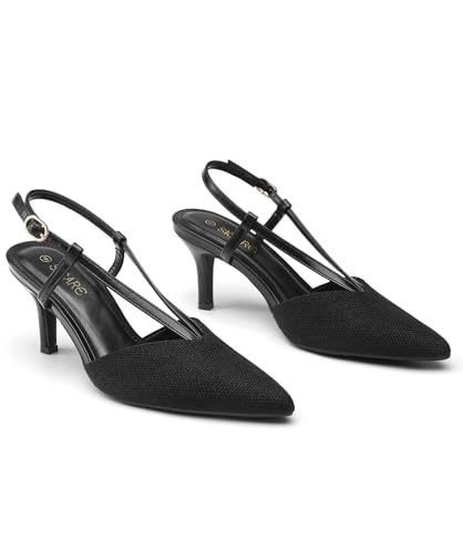 Image of Slingback Kitten Heels for Women Closed Pointed Toe Pumps Dress Shoes with Buckle Strap Comfortable Slip On Sandal Heels for Work Party Wedding