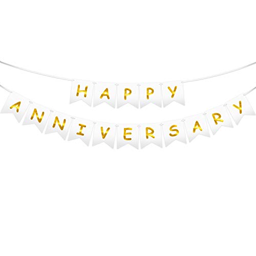 Happy Anniversary Banner Gold Foiled for Wedding Anniversary Party Decoration