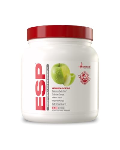 Image of Metabolic Nutrition - ESP - Stimulating Pre Workout, Pre Intra Workout Supplement, Energy and Endurance Stimulating, Natural & Safe, High Energy, Mental Focus, Green Apple, 300 Grams (90 Servings)