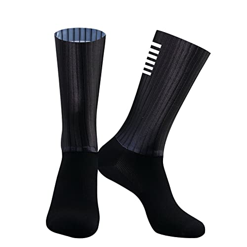 Mens Compression Socks Anti Slip Silicone Aero Socks White Line Men Bicycle Sport Running Socks