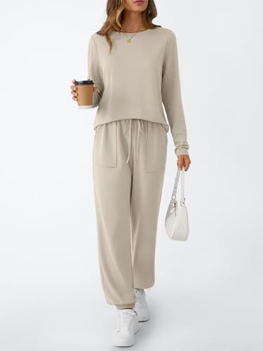 LILLUSORY Lounge Sets for Women Sweatsuits 2 Piece Outfit Two Piece Set Fall Matching Clothing Long Sleeve Tops Jogger Pants2