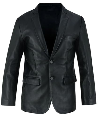 HIDE & SEEK Men's Lambskin Leather Blazer – Classic Two Button Office Coat with Notched Lapel for Casual and Formal Wear